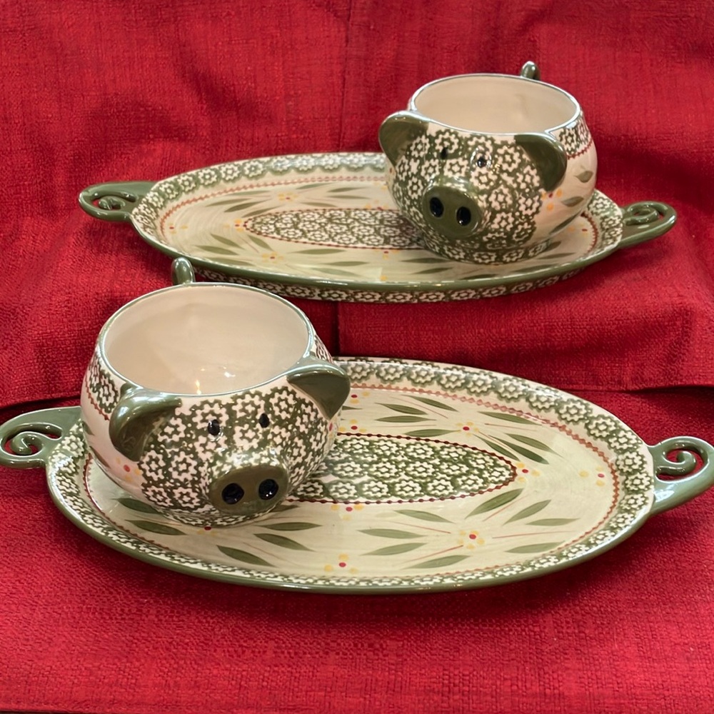 Set of 2 Temp-tations Pig Soup Bowl Sandwich Plates